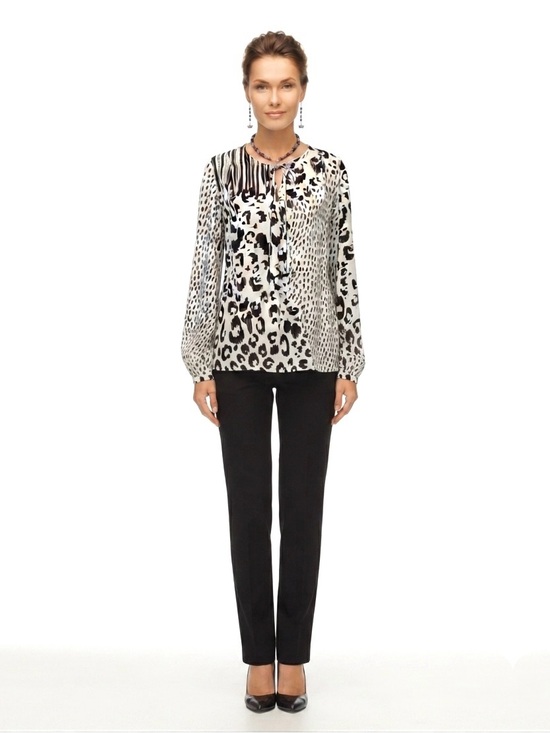 CAbi Tops - CAbi Animal Print Leopard & Stripes Wrap Blouse Top Silky Lightweight Size L
